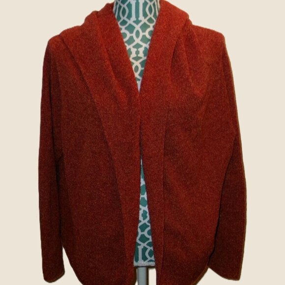 Eileen Fisher rust orange wool boho shawl hooded luxe lagenlook cardigan, 2x - Picture 1 of 6